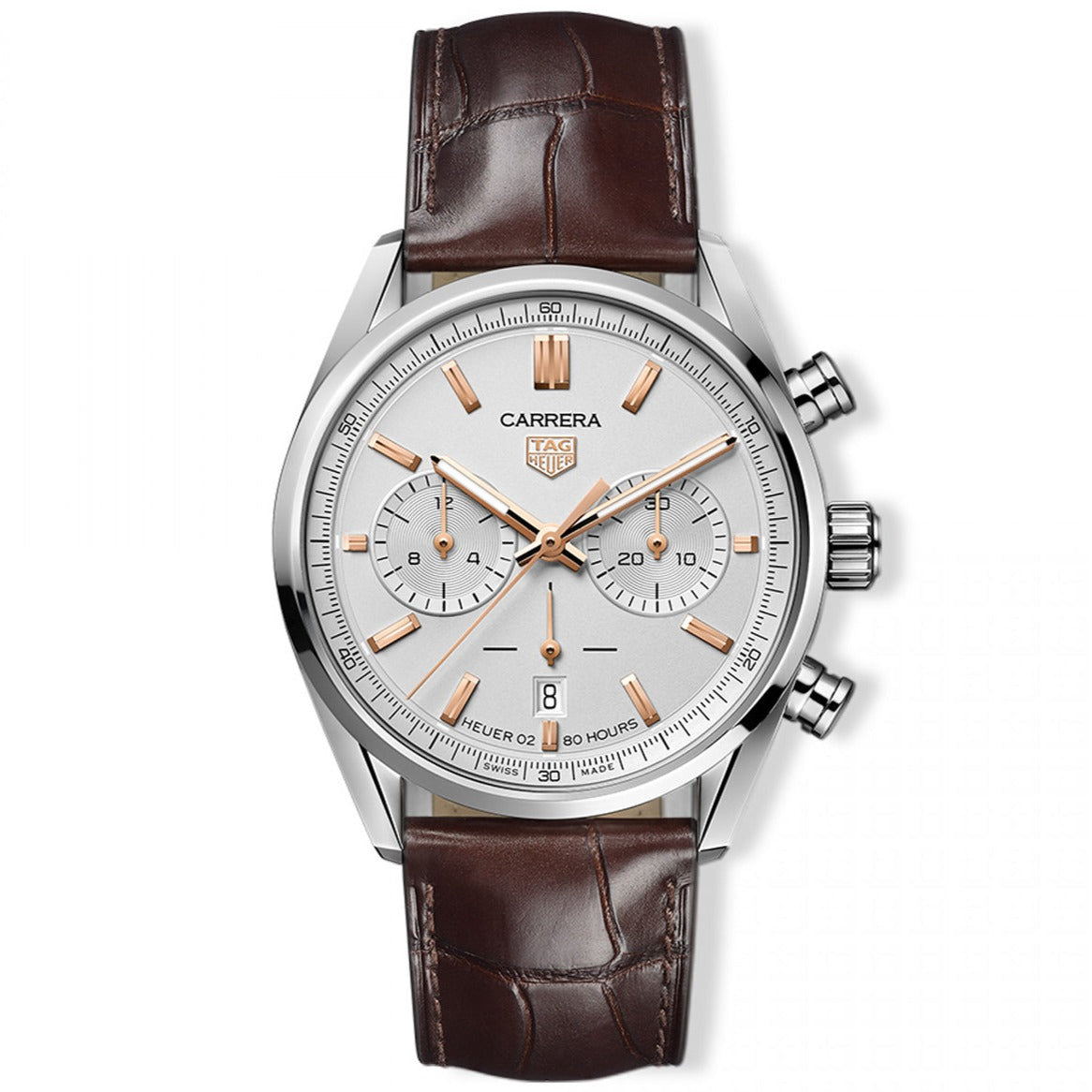 TAG Heuer Carrera Chronograph Men's Calibre Heuer 02 Automatic Chronograph Silver Dial Watch with Leather Strap