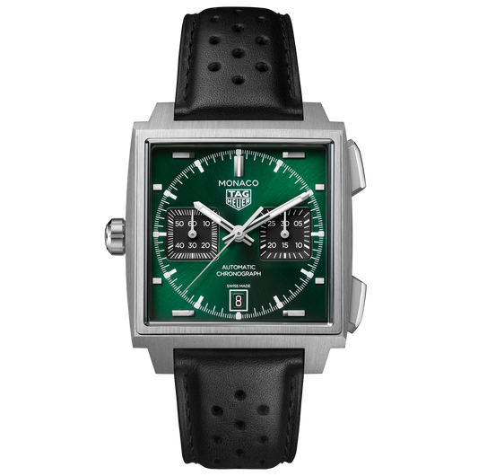 TAG Heuer Monaco Chronograph Watch with Sunray Brushed Green Dial