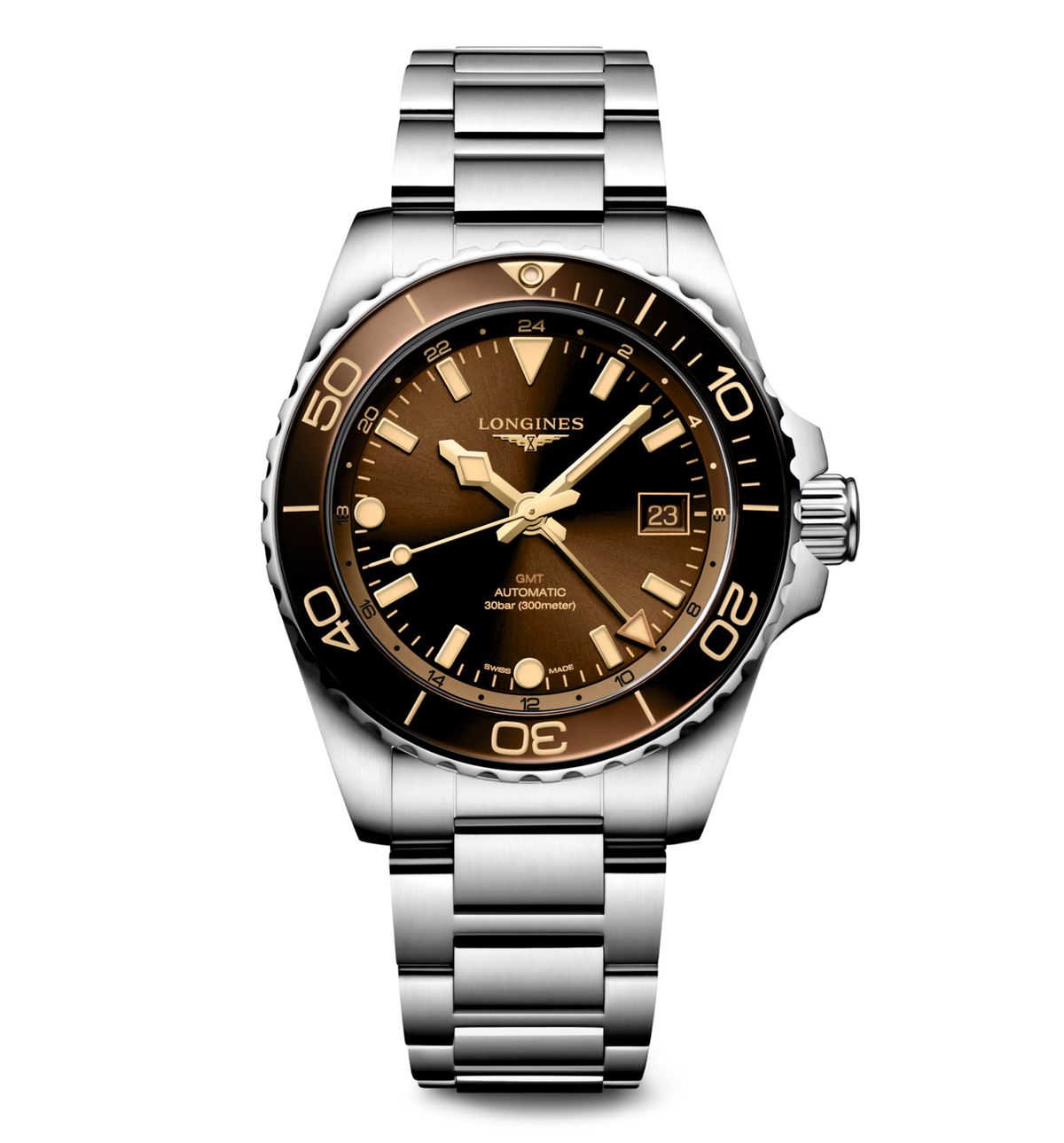 Longines Hydroconquest GMT 41mm Watch with Sunray Brown Dial