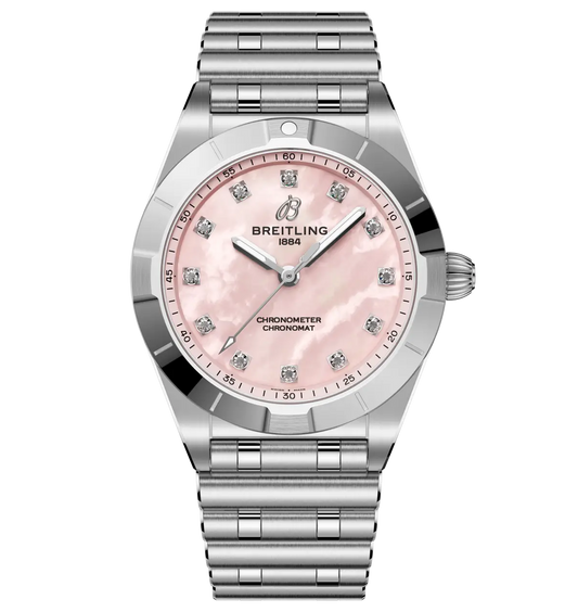 Breitling Chronomat 28 Watch with Pink Mother of Pearl Dial