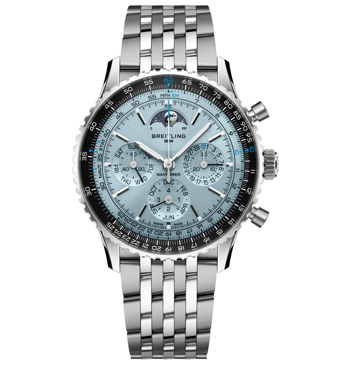 Breitling Navitimer B19 Chronograph 43 Perpetual Calendar Watch with Stainless Steel Bracelet