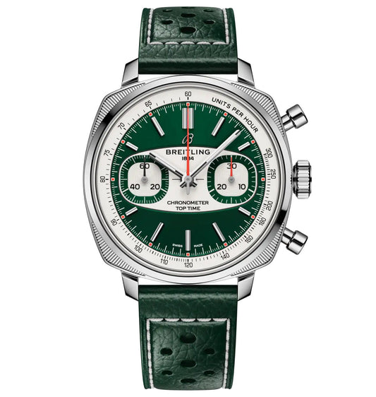 Breitling Top Time B01 Racing 38mm Watch with Green Leather Strap, Limited Edition